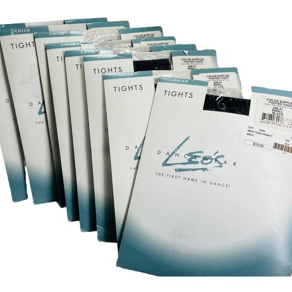 8 Pairs Leo's 409-21 Girl's Small 4-6 Black Supplex Firm Footed Tights - Picture 1 of 9